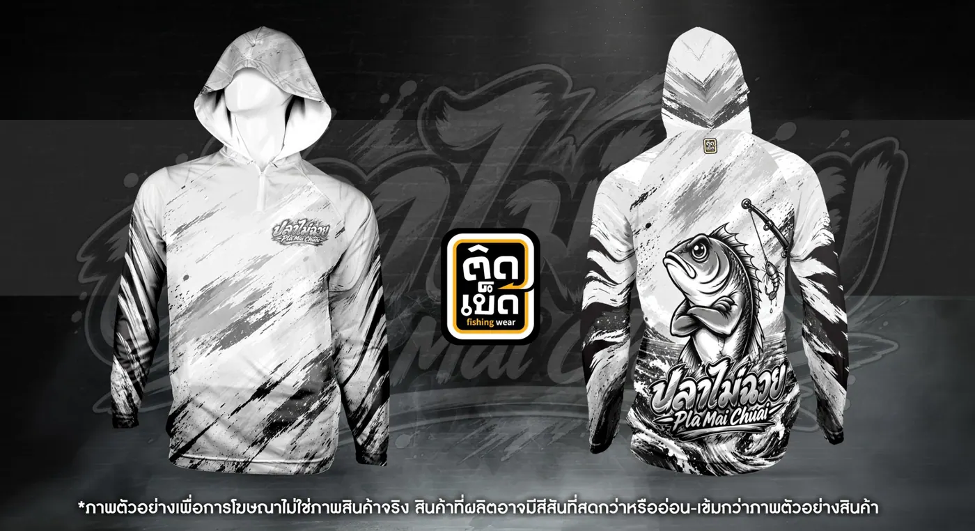 เสื้อตกปลามีฮู้ดพิมพ์ลาย ลายทีม แบบที่ 12 สั่งทำเสื้อตกปลากับติดเบ็ด