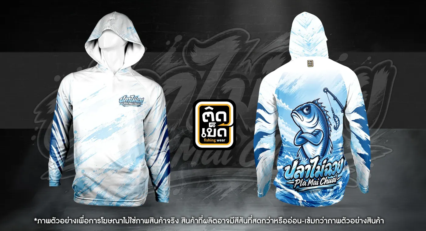 เสื้อตกปลามีฮู้ดพิมพ์ลาย ลายทีม แบบที่ 14 สั่งทำเสื้อตกปลากับติดเบ็ด