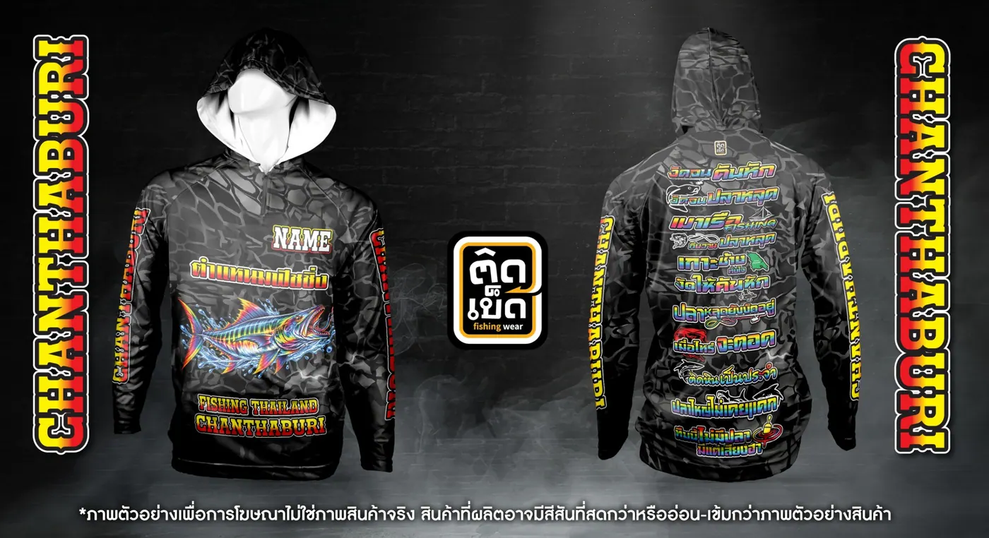 เสื้อตกปลามีฮู้ดพิมพ์ลาย ลายทีม แบบที่ 18 สั่งทำเสื้อตกปลากับติดเบ็ด