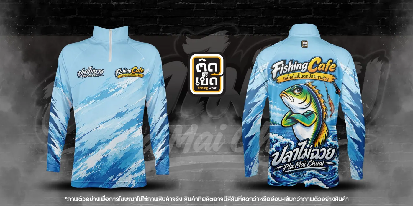 เสื้อตกปลาคอตั้งพิมพ์ลาย ลายทีม แบบที่ 1 สั่งทำเสื้อตกปลากับติดเบ็ด